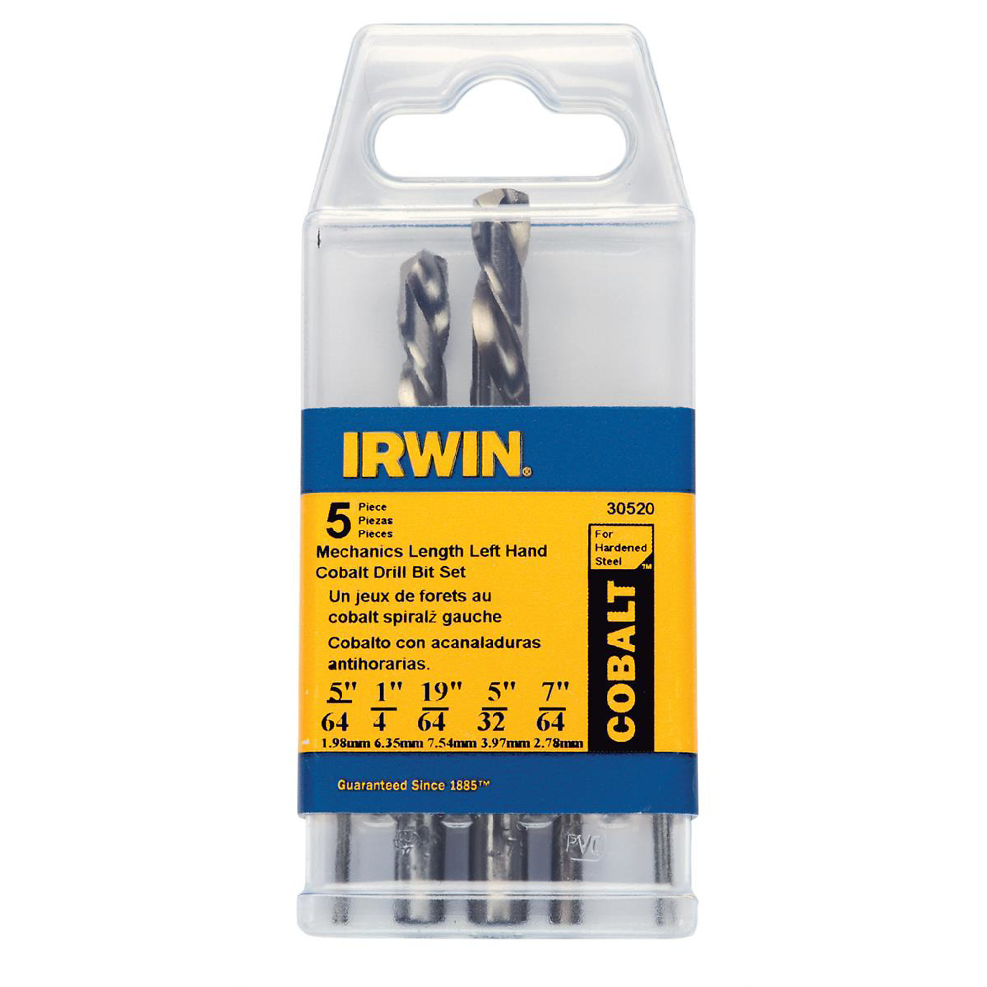 Hanson Left-Hand Drill Bit Set — 5-Piece, Cobalt Alloy Steel, Heavy-Duty Spiral Flute, Model# HAN30520